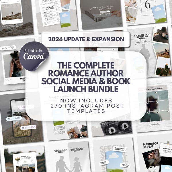 Romance Author Bookstagram Bundle Indie Author Book Launch Writer Instagram Book Promo Template Canva Book Marketing Bookish Content Creator