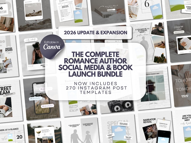 Romance Author Bookstagram Bundle Indie Author Book Launch Writer Instagram Book Promo Template Canva Book Marketing Bookish Content Creator image 1
