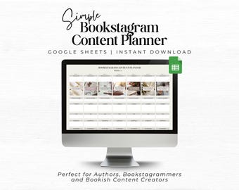 Puede incluir: Una pantalla de ordenador que muestra una hoja de cálculo de Google Sheets titulada "Bookstagram Content Planner". La hoja de cálculo está dividida en una cuadrícula con 28 cuadrados, cada uno representando un día del mes. La hoja de cálculo está diseñada para ayudar a los bookstagrammers a planificar su contenido para el mes.