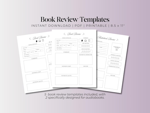 Printable Book Review Reading Review Template Book Club Discussion Prompt Book Rating Sheet Book Club Notes Audiobook Review Book Note Sheet