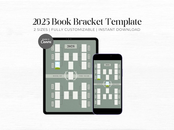 2025 Book Bracket Monthly Reading Tracker Digital Book Tracker Canva Reading Challenge Tracker Template Book Of The Year Bookish Template