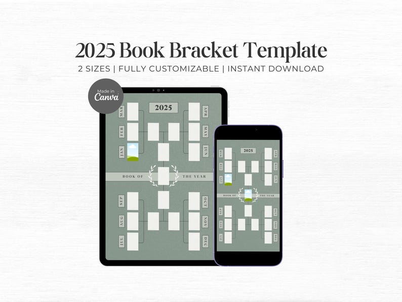 2025 Book Bracket Monthly Reading Tracker Digital Book Tracker Canva Reading Challenge Tracker Template Book Of The Year Bookish Template