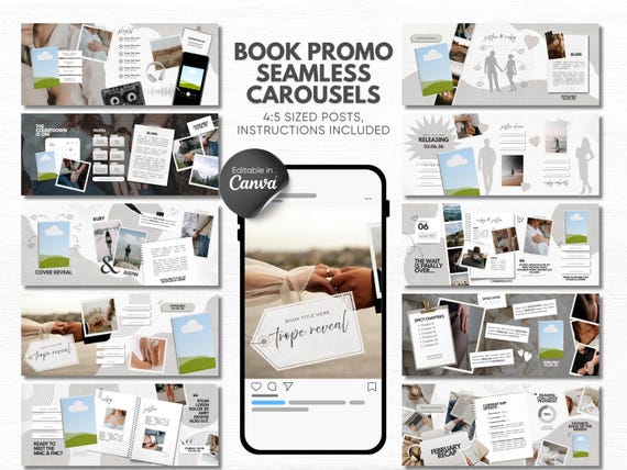 Romance Author Seamless Carousel Template Canva Book Promo Indie Author Book Launch Trendy Bookstagram Book Marketing IG Content Creator