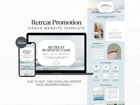 Wellness Website Template Yoga Retreat Canva Landing Page Guest Information One Page Website