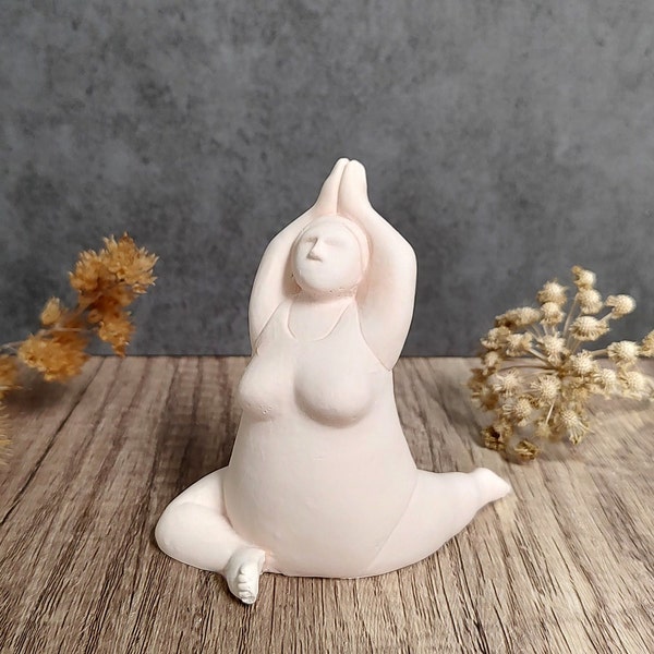 Yoga Girl Sculpture: Body Positivity Art for Zen Bookshelf Decor | Decorative Object & Self Love Gift | Desk, Cubicle or Coffee Table Decor