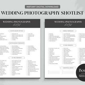 Lista de tomas de fotografía de boda - Lista de tomas de fotógrafo, editable, plantilla CANVA, plantilla de lista de tomas de boda, lista de verificación de bodas imprimible