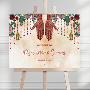 Mehndi Welcome Sign, Mehendi Wedding Sign Indian Welcome to Mehndi Sign Henna Party Welcome Sign Indian Wedding Decor Mehendi Welcome Board