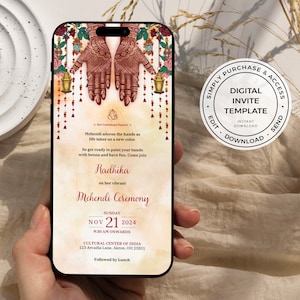 Digitale Mehndi-Einladung, bearbeitbare Mehendi-Einladung Mehndi-Einladung Henna-Einladung Henna-Party-Vorlage Moderne Mehndi-Einladung Henna-Einladung