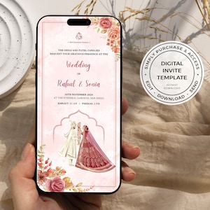 Digital Indian Wedding Invitation, Digital Hindu invitation, Indian wedding invite, Editable Digital Wedding Invite, Video Invitation, CANVA