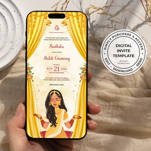 Digital Haldi invitation, Haldi invitations, Digital Haldi invites, Digital Pithi invite, Haldi, Maiyan, Haldi invite, Haldi ceremony invite