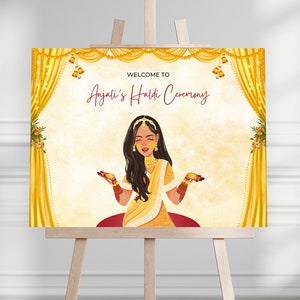 Modèle de plaque Haldi, enseignes Haldi, panneau de signalisation Haldi, plaque de bienvenue Haldi, Maiyaan, plaque de bienvenue pour la cérémonie Haldi, plaque de bienvenue Maiyan, CANVA