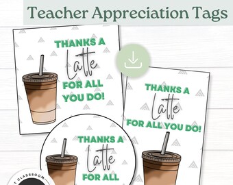 Teacher Appreciation Tag Teacher Gift Tags Coffee