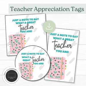 Teacher Appreciation Tag Teacher Gift Tags Journal