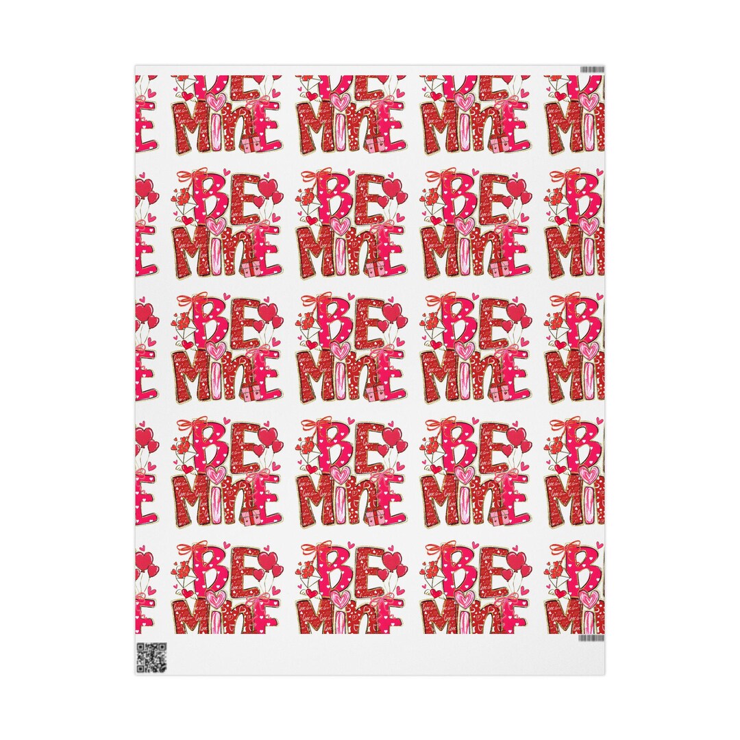 Be Mine Pattern Wrapping Paper | Valentine Hearts Repeat Print - Etsy