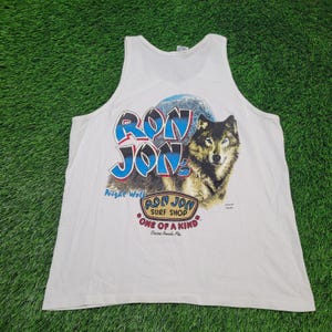 VTG 90s Ron Jon "Night Wolf" Tank Top Mens L Surfwear Cocoa Beach immagine 1