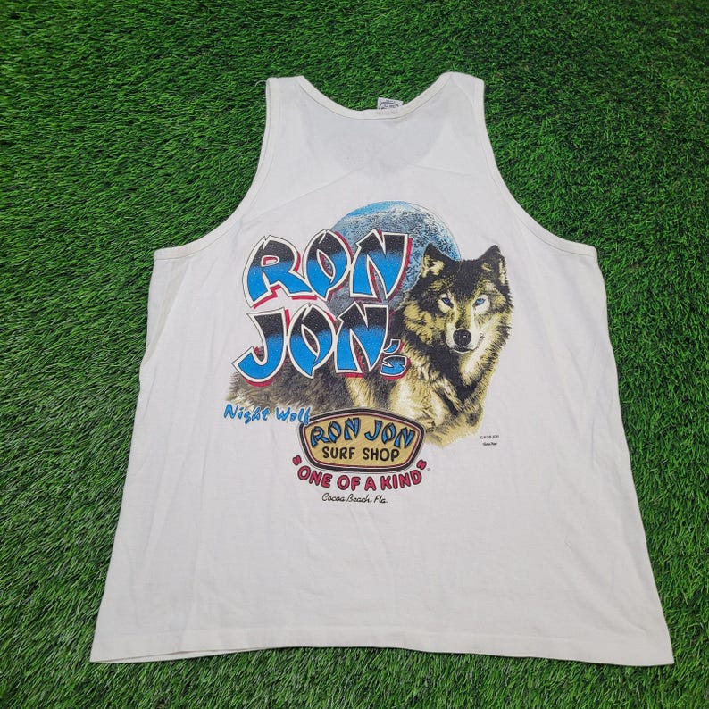 VTG 90s Ron Jon "Night Wolf" Tank Top Mens L Surfwear Cocoa Beach immagine 1