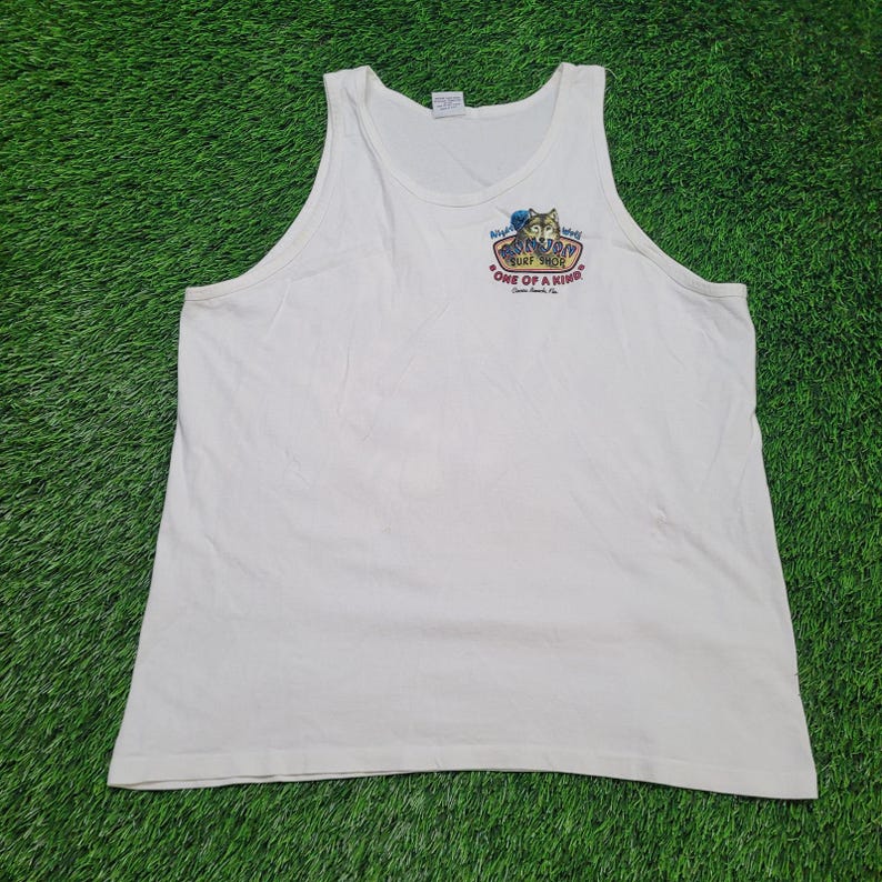 VTG 90s Ron Jon "Night Wolf" Tank Top Mens L Surfwear Cocoa Beach immagine 4