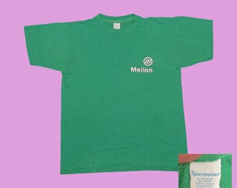 Vintage 1970s Mellon Bank T-Shirt: Green Single Stitch 50/50 Blend (Men's Small)