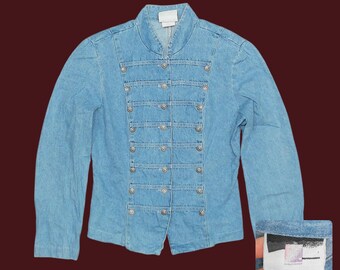 Vintage 80s Stonewash Denim Concho Button Western Moto Jacket – Small