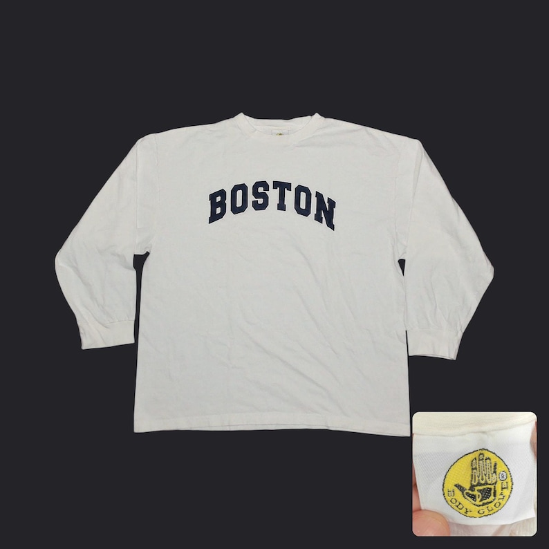 90s Vintage Body Glove Boston Spellout Long Sleeve Tee | Oversized Slouchy Fit | White Retro Streetwear Mens XL image 1