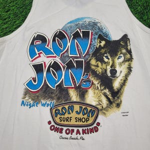 VTG 90s Ron Jon "Night Wolf" Tank Top Mens L Surfwear Cocoa Beach immagine 2