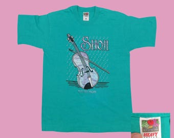 Vintage 90s Shoji Tabuchi Fiddle T Shirt Mens L Teal Branson Souvenir Single Stitch