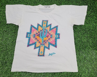 Camisa azteca vintage de los años 90 para mujer, talla grande, 20 x 22, color blanco