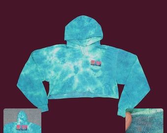 Upcycled Cropped Tie Dye Hoodie | Neon Death Valley Arizona Desert Graphic | Boxy Oversized Womens L