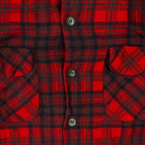 1960s Pendleton Wool Flannel Shacket | Red Navy Plaid Boxy Oversized Shirt | Vintage image 10