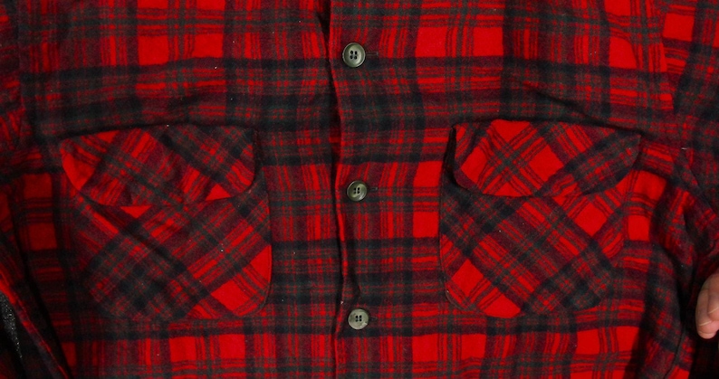 1960s Pendleton Wool Flannel Shacket | Red Navy Plaid Boxy Oversized Shirt | Vintage image 10