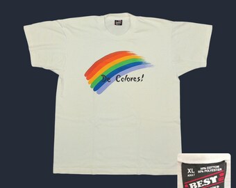 Vintage 90s De Colores Rainbow T-Shirt, Men's Large, Folk Christian Graphic