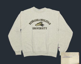 Vintage Champion Y2K Cream College Sweatshirt Nebraska Wesleyan Mens Medium