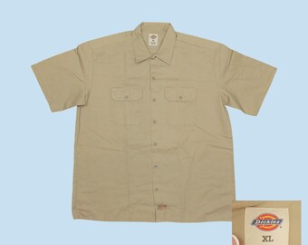 Vintage Y2K Dickies Work Shirt Beige Men's XL Oversized Skater Grunge Streetwear 2000s Baggy Button Up