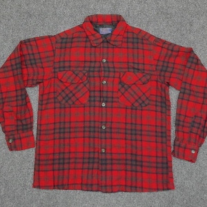 1960s Pendleton Wool Flannel Shacket | Red Navy Plaid Boxy Oversized Shirt | Vintage image 3