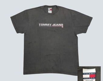 Vintage Y2K Tommy Jeans Faded Black T-Shirt Thrashed Skater Grunge Tee Mens Size Large