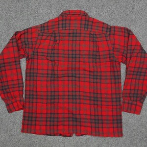 1960s Pendleton Wool Flannel Shacket | Red Navy Plaid Boxy Oversized Shirt | Vintage image 4