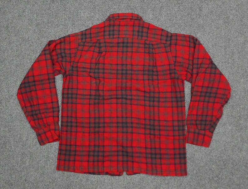 1960s Pendleton Wool Flannel Shacket | Red Navy Plaid Boxy Oversized Shirt | Vintage image 4
