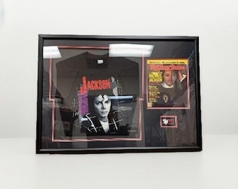 1988 Michael-Jackson Memorabilia Framed 41x29 Shirt And Magazine