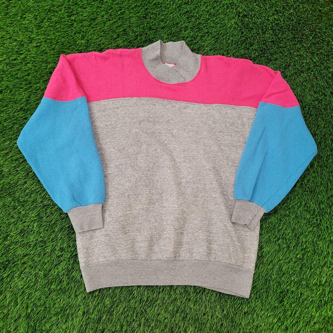 Vintage 90s Colorblock Sweatshirt Womens M 20x24 Gray Pink Blue - Etsy