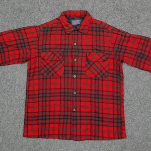 1960s Pendleton Wool Flannel Shacket | Red Navy Plaid Boxy Oversized Shirt | Vintage image 5