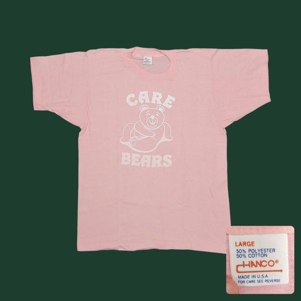 Vintage 1980s Care Bears T-Shirt Pastel Pink 50/50 Single Stitch Womens L Retro