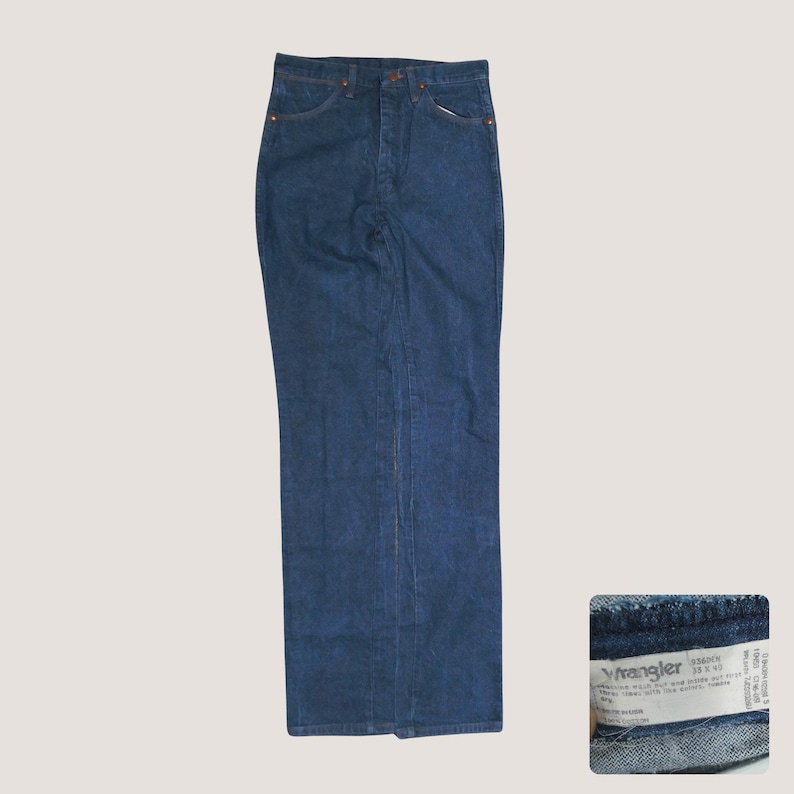 Vintage Wrangler 936DEN USA Dark Wash Cowboy Stacking Jeans Mens 32x40 image 1