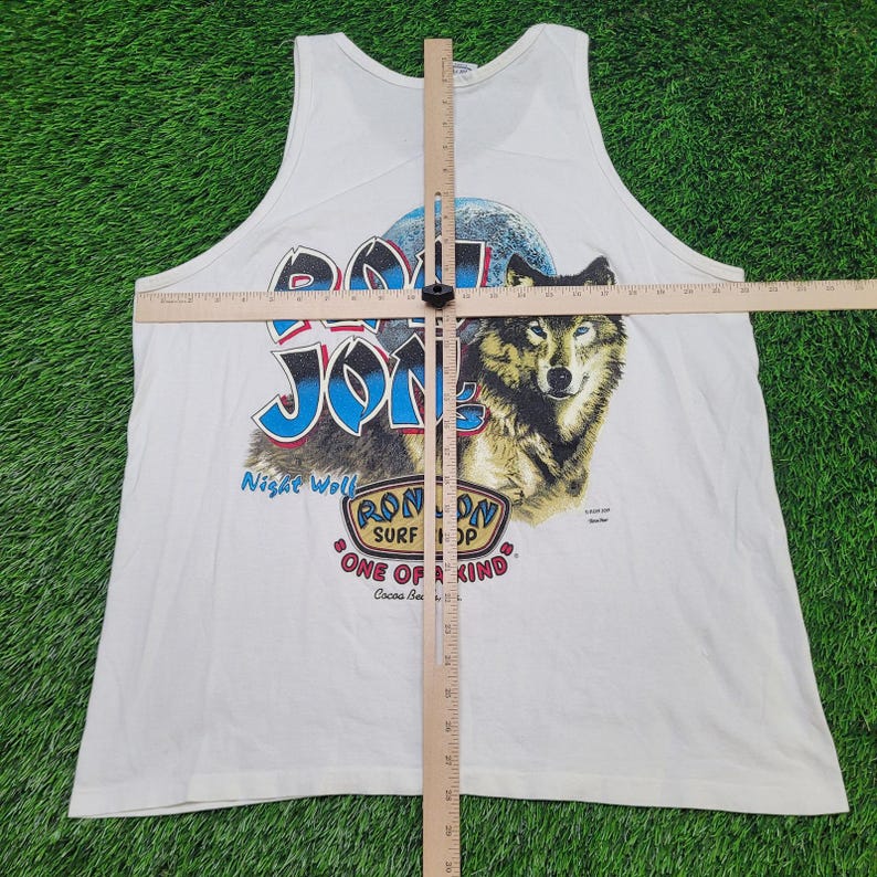 VTG 90s Ron Jon "Night Wolf" Tank Top Mens L Surfwear Cocoa Beach immagine 11