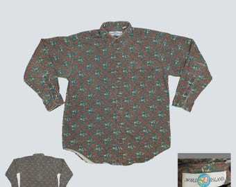 Vintage 90s World Island Oversized Equestrian Print Button Down Mens Medium