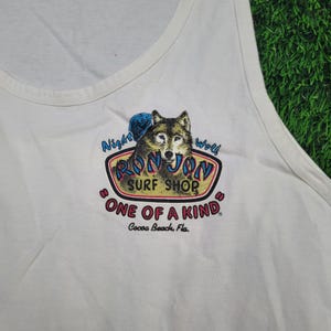 VTG 90s Ron Jon "Night Wolf" Tank Top Mens L Surfwear Cocoa Beach immagine 5