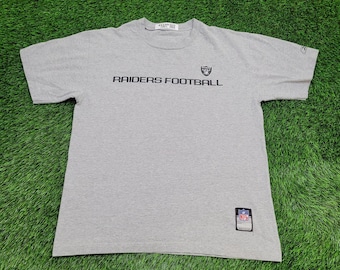 Camiseta vintage de fútbol americano gris de los Raiders de Las Vegas de los años 90, talla grande, 22 x 26