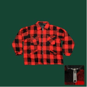 Vintage 70s Buffalo Plaid Wool Jacket | Red Black Check Talon Zip Shacket