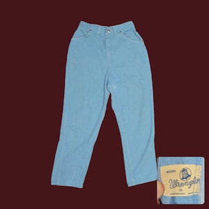 Jean Wrangler bleu cloche des années 1960 | Denim Curvy Fit taille haute bleu bébé | Taille 2 Sablier taille 26 Petite image 1