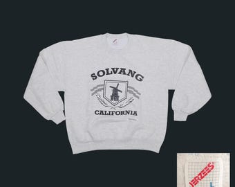 Vintage 1980s Solvang California Sweatshirt Oversized Boxy Heather Gray Graphic Pullover