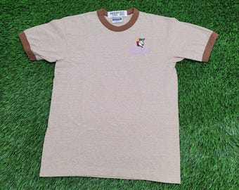 Vintage 90s Unicorn Ringer Shirt Womens Medium 18x24 Brown